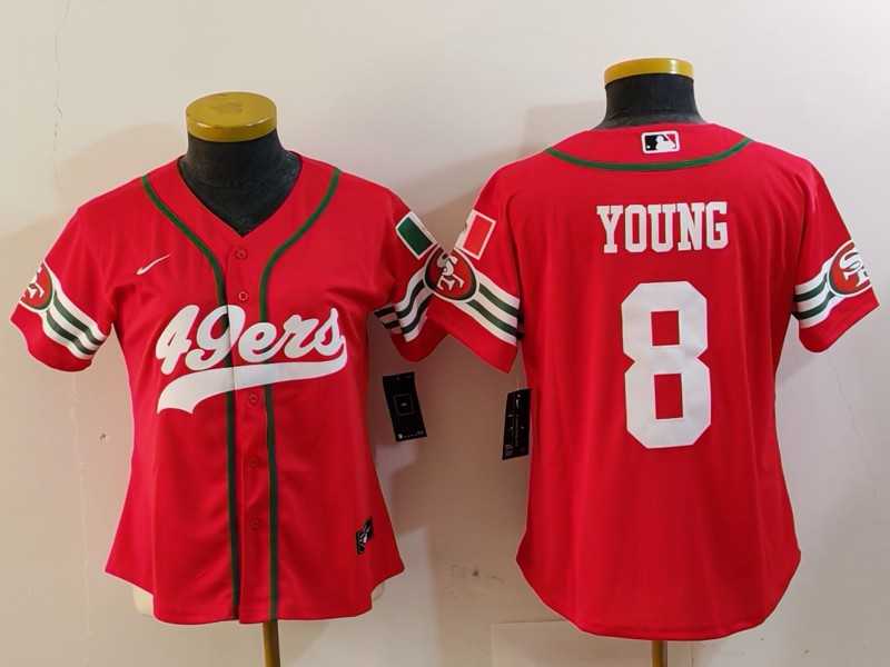 Women%27s San Francisco 49ers #8 Steve Young Red Mexico Cool Base Stitched Baseball Jersey->women nfl jersey->Women Jersey